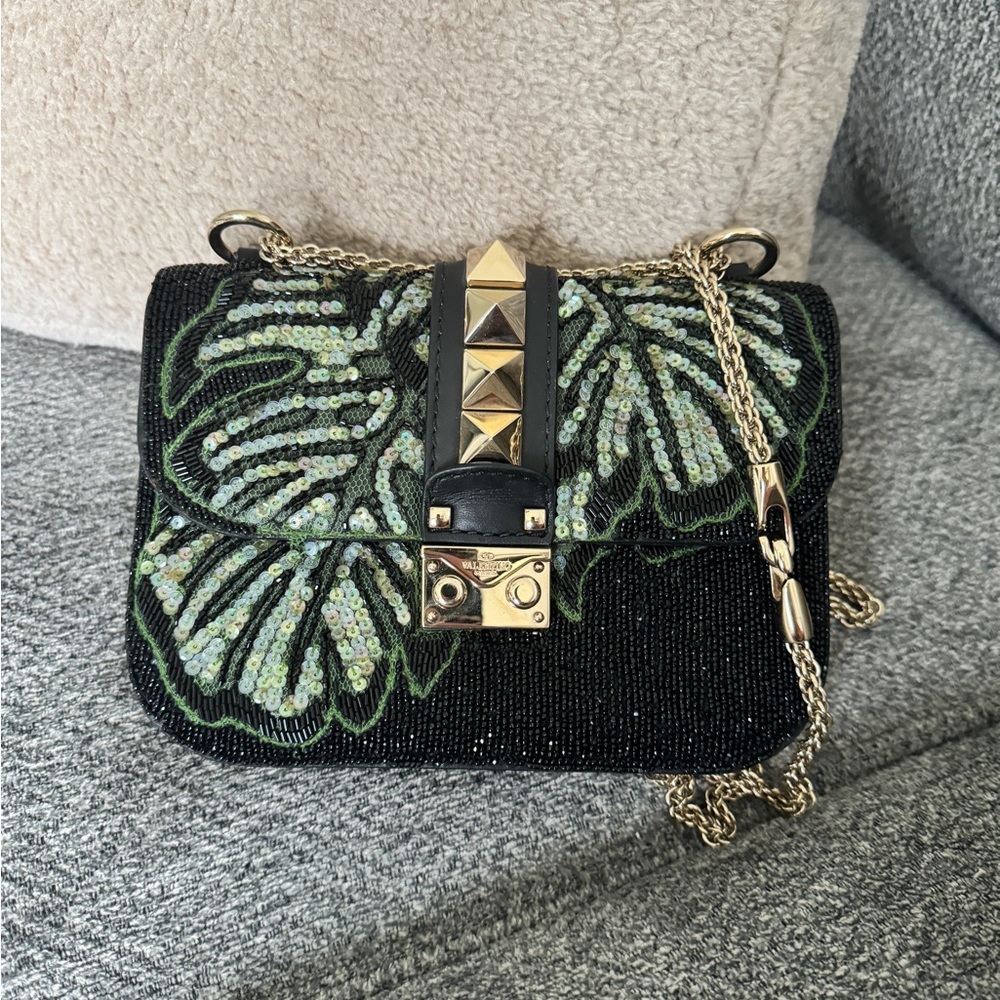 Valentino Garavani Black and Green Beaded Bag